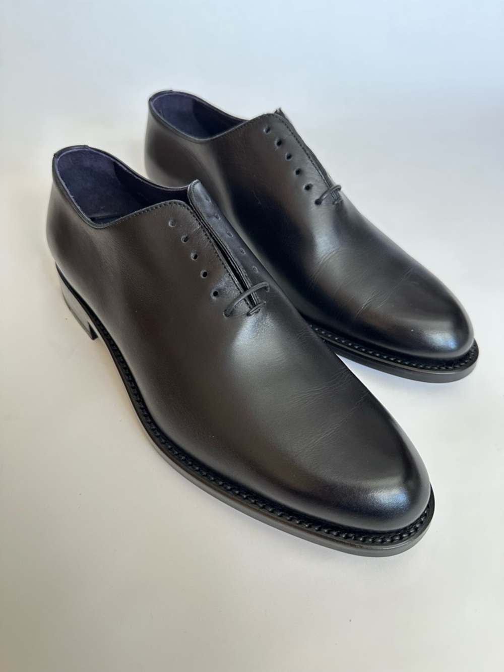 Isaia Whole Cut Oxfords Shoes - Black NIB 7.5 US / 40.5 EU - wow!